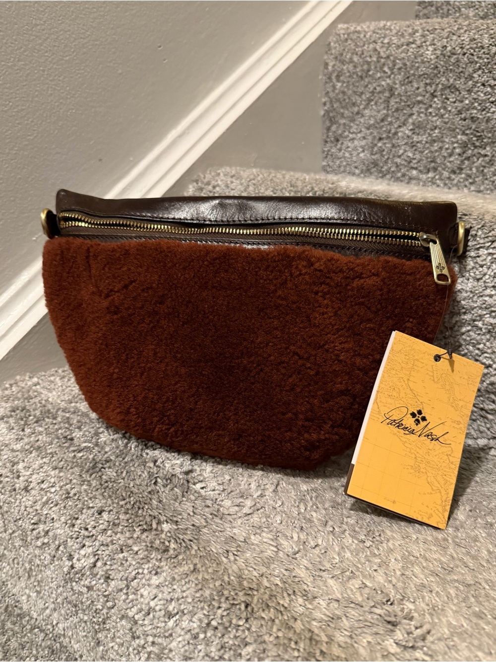 Patricia Nash Tinchi Convertible Leather and Shearling Belt Bag / Sling